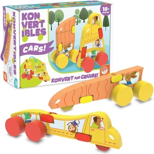 image:imageMindWare Konvertibles Transforming Wooden Cars  2Piece FlipampChange Vehicle Set with CarryAlong Box that Becomes 3D Road Scene Toddler Toy for Ages18Months
